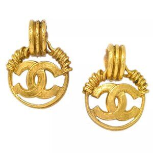 Chanel Hoop Dangle Earrings Gold Clip-On 94P 152706